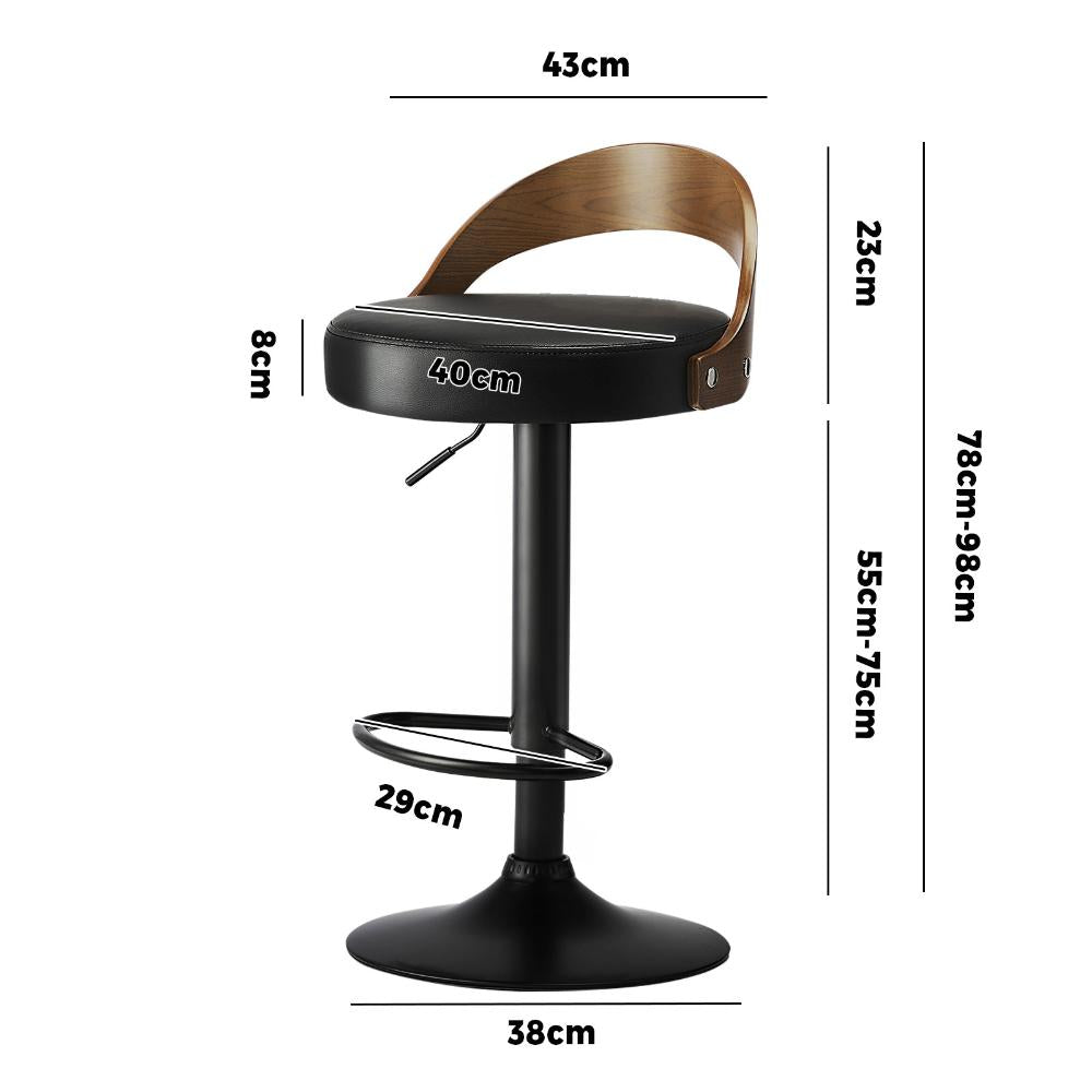 4x Bar Stools with Gas Lift Swivel Wooden PU Leather