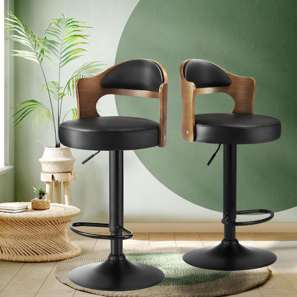 Bar Stools Swivel Gas Lift Metal Leather x2