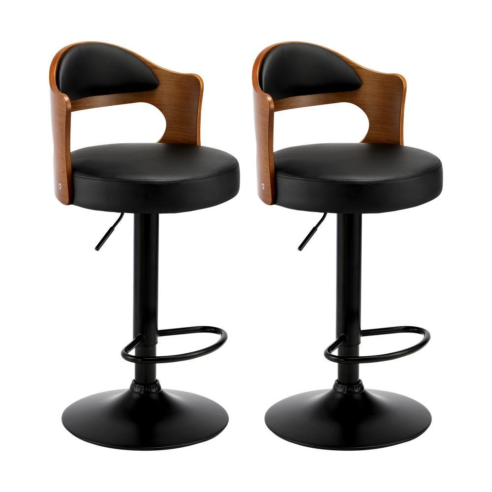 Bar Stools Swivel Gas Lift Metal Leather x2