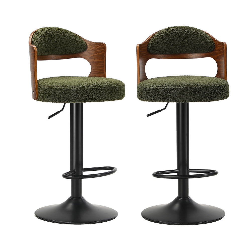 2x Bar Stools Kitchen Bar Chairs Gas Lift Stools Green Boucle