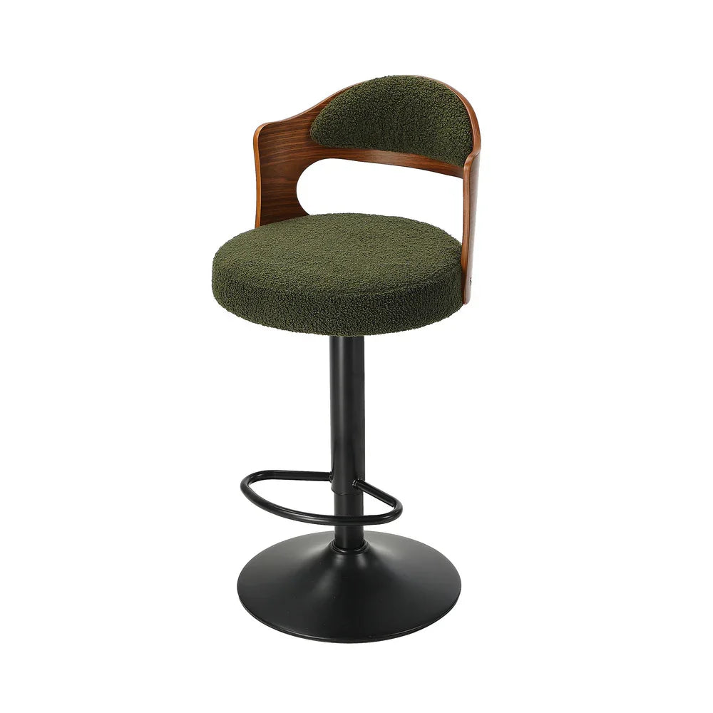 2x Bar Stools Kitchen Bar Chairs Gas Lift Stools Green Boucle