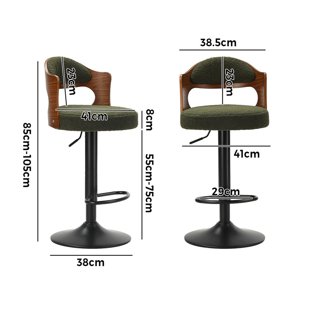 4x Bar Stools Kitchen Bar Chairs Gas Lift Stools Green Boucle