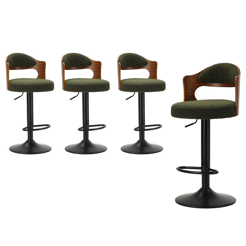 4x Bar Stools Kitchen Bar Chairs Gas Lift Stools Green Boucle