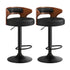 Oikiture Adjustable PU Leather Bentwood Bar Stools 360° Swivel Black (2‑Pack)