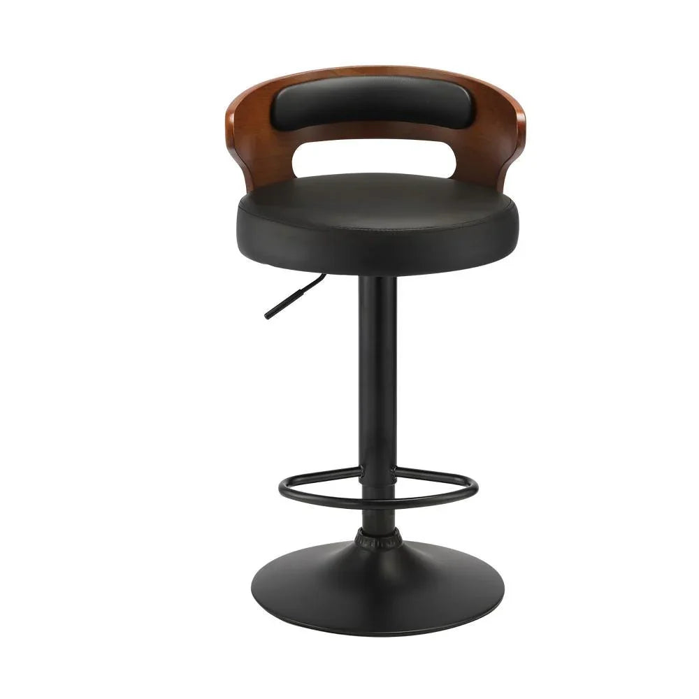 Oikiture Adjustable PU Leather Bentwood Bar Stools 360° Swivel Black (2‑Pack)
