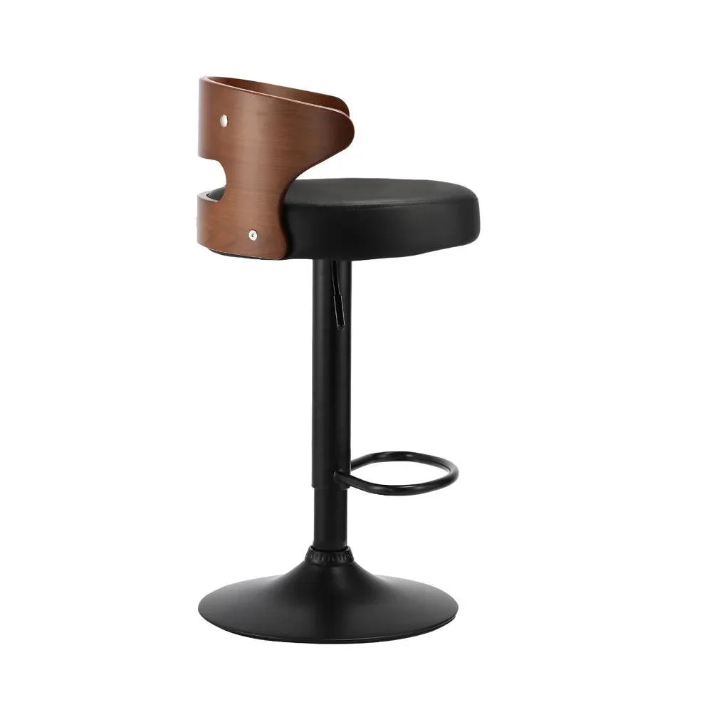 Oikiture Adjustable PU Leather Bentwood Bar Stools 360° Swivel Black (2‑Pack)