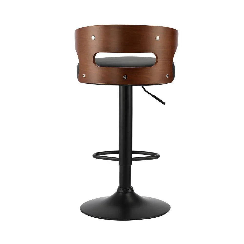 Oikiture Adjustable PU Leather Bentwood Bar Stools 360° Swivel Black (2‑Pack)