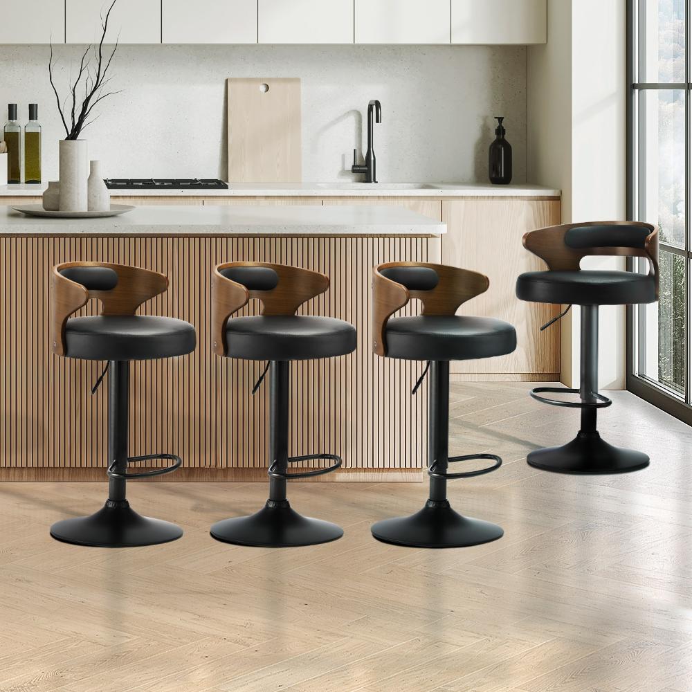 4x Bar Stools with Gas Lift Swivel Black