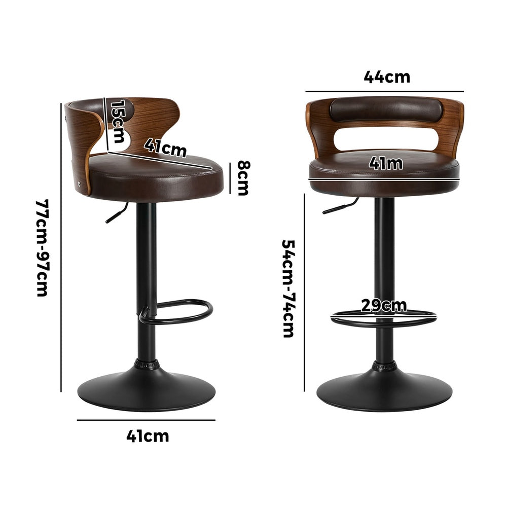 2x Bar Stools Kitchen Swivel Stool Wooden Leather Brown