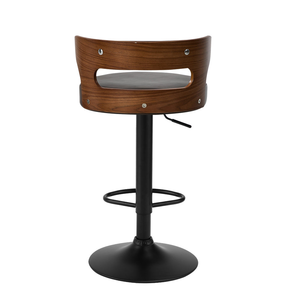 2x Bar Stools Kitchen Swivel Stool Wooden Leather Brown