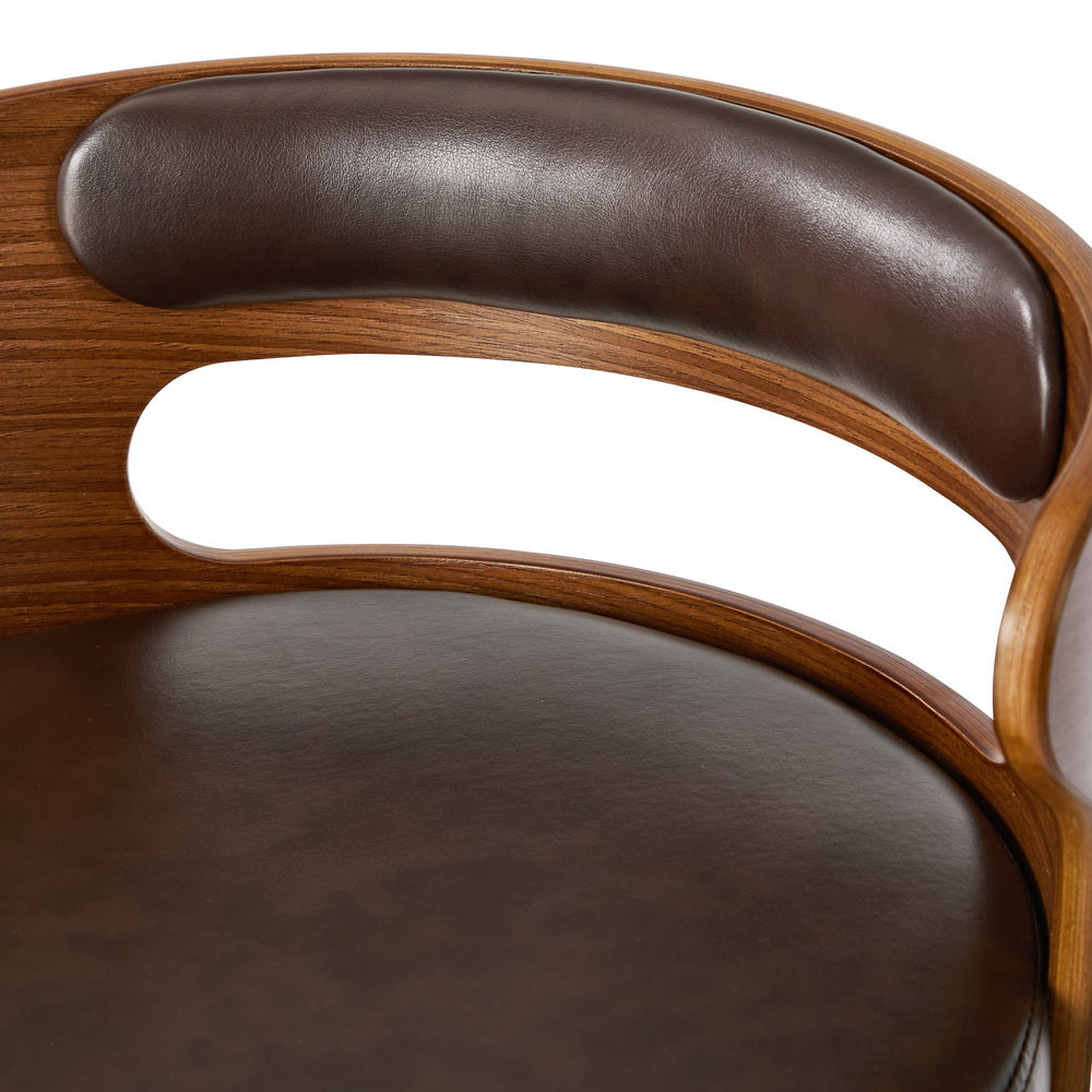 2x Bar Stools Kitchen Swivel Stool Wooden Leather Brown