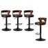 Oikiture 4x Bar Stools Gas Lift Swivel Chairs Wooden Leather Brown