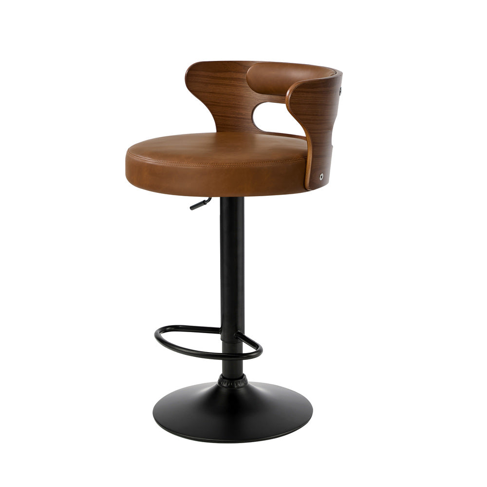 2x Bar Stools Kitchen Swivel Stool Wooden Leather Camel