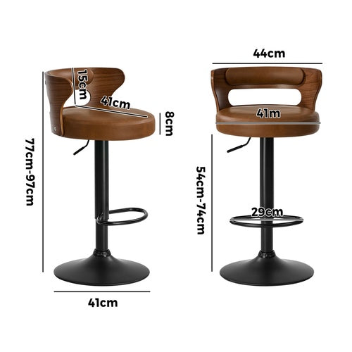 2x Bar Stools Kitchen Swivel Stool Wooden Leather Camel