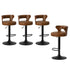 Oikiture 4x Bar Stools Gas Lift Swivel Chairs Wooden Leather Camel