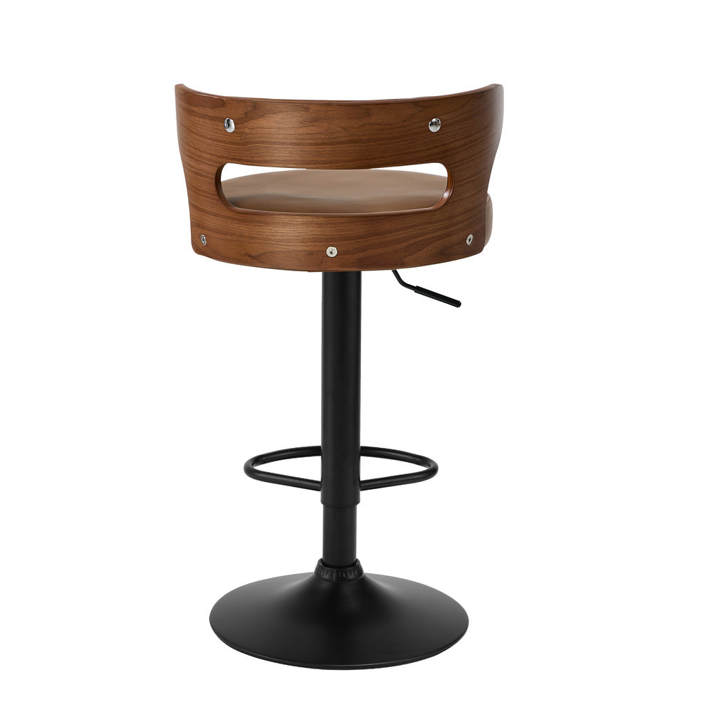 Oikiture 4x Bar Stools Gas Lift Swivel Chairs Wooden Leather Camel