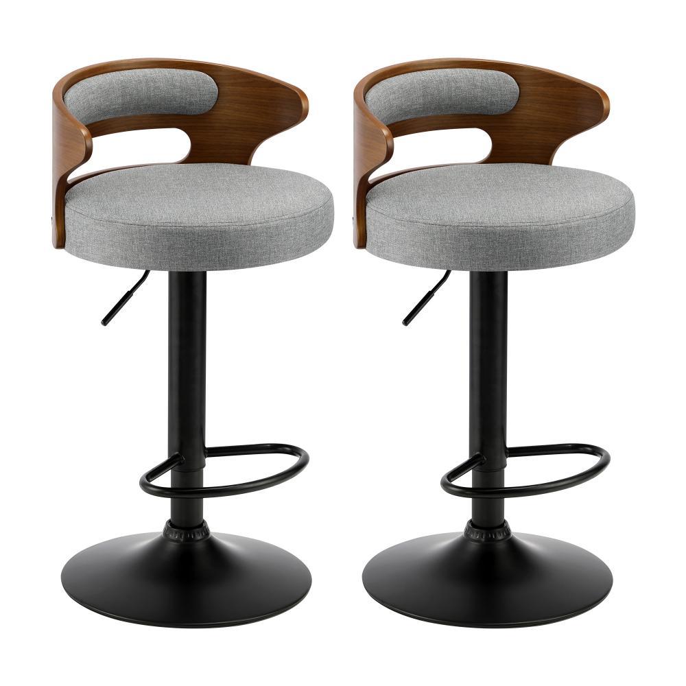 Bar Stools Gas Lift Swivel Wooden Grey x2