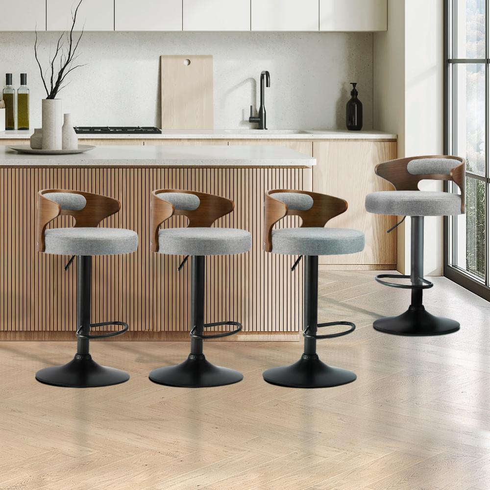 4x Bar Stools with Gas Lift Swivel Grey