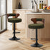 2x Bar Stools Gas Lift Swivel Chairs Wooden Boucle Green