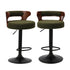2x Bar Stools Gas Lift Swivel Chairs Wooden Boucle Green