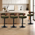 Oikiture 4x Bar Stools Gas Lift Swivel Chairs Wooden Boucle Green