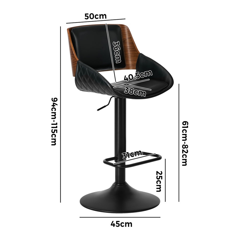 2x Bar Stools Kitchen Dining Chairs Swivel Leather Black