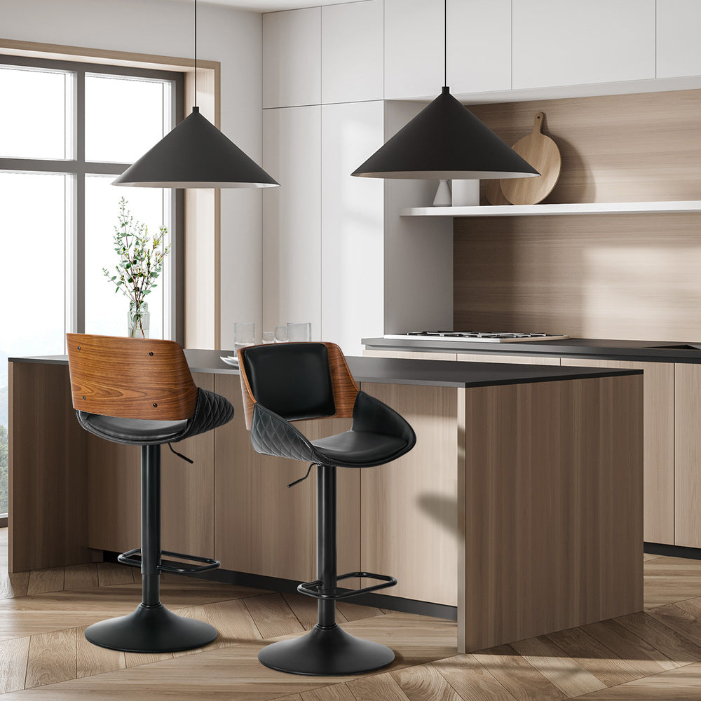 2x Bar Stools Kitchen Dining Chairs Swivel Leather Black
