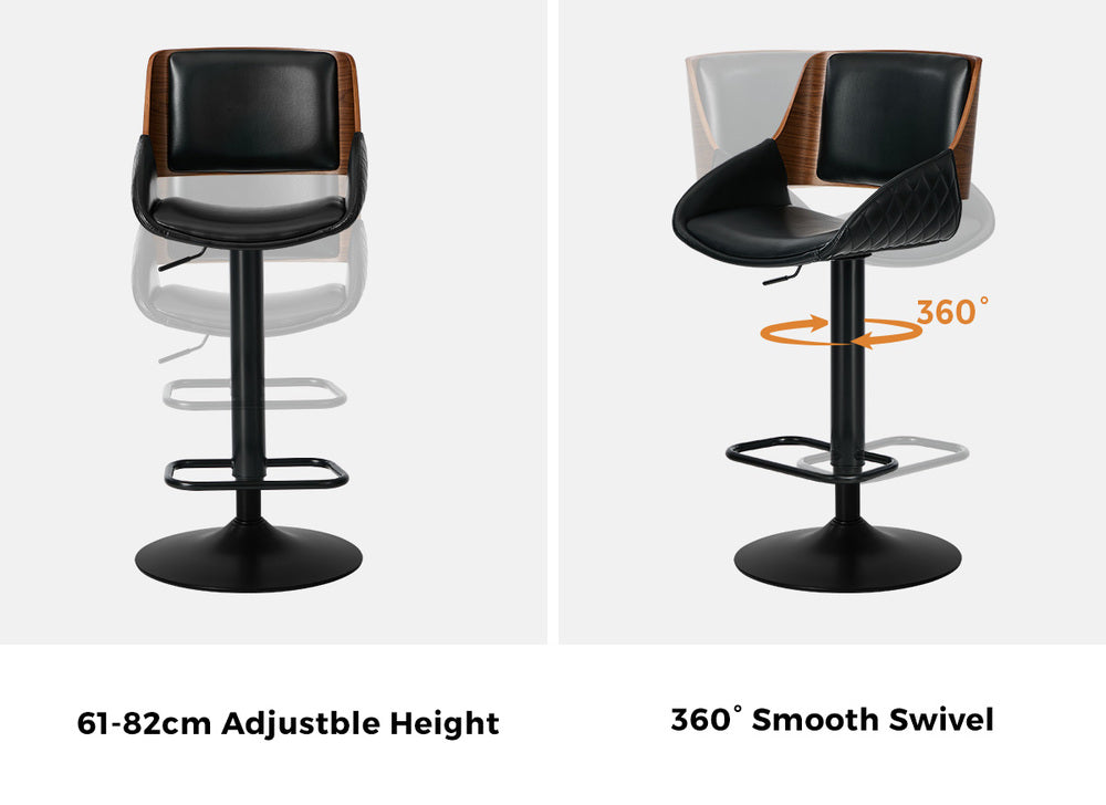 2x Bar Stools Kitchen Dining Chairs Swivel Leather Black