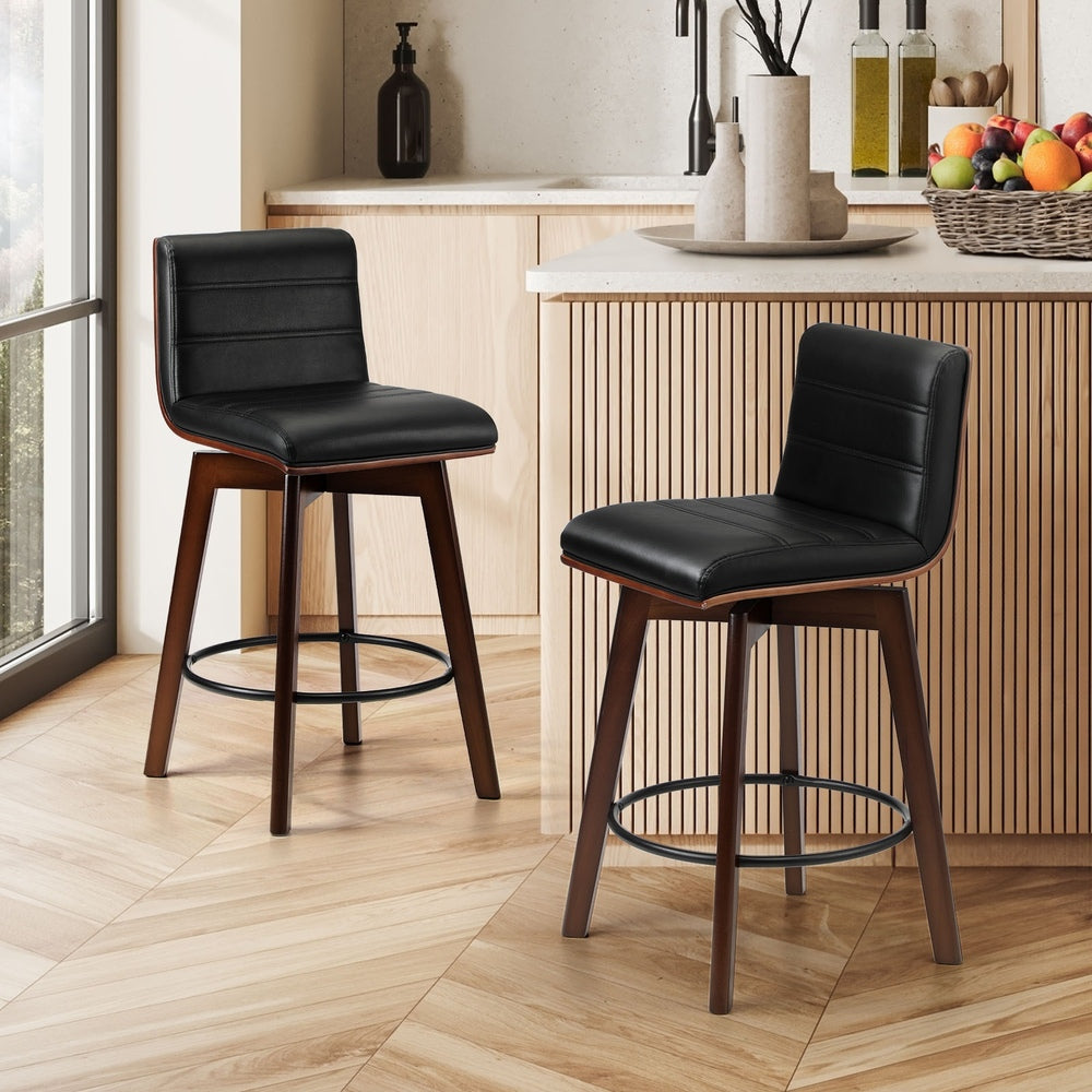 Oikiture 2x Wooden Bar Stools Swivel Chairs PU Leather