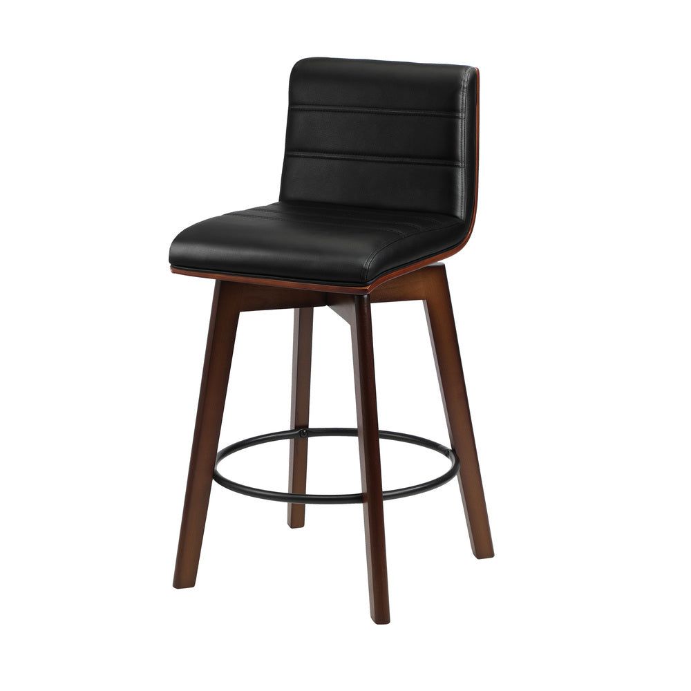 Oikiture 2x Wooden Bar Stools Swivel Chairs PU Leather