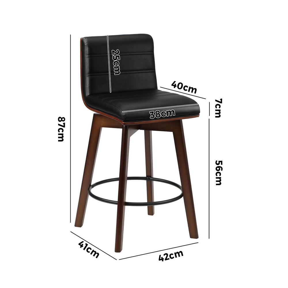 Oikiture 2x Wooden Bar Stools Swivel Chairs PU Leather