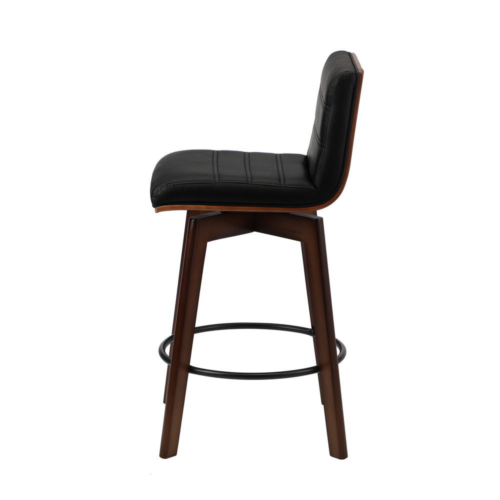 Oikiture 2x Wooden Bar Stools Swivel Chairs PU Leather