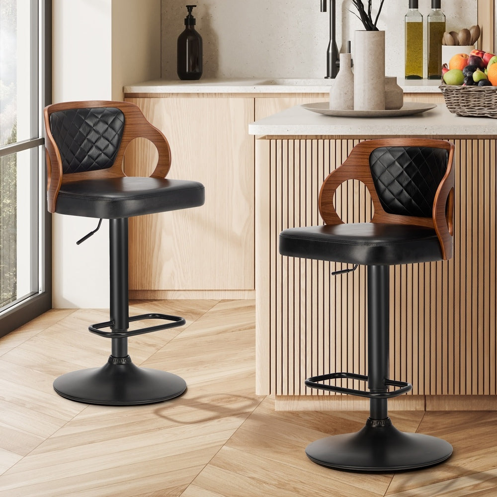2x Bar Stools Swivel Kitchen Bar Stools Leather Black