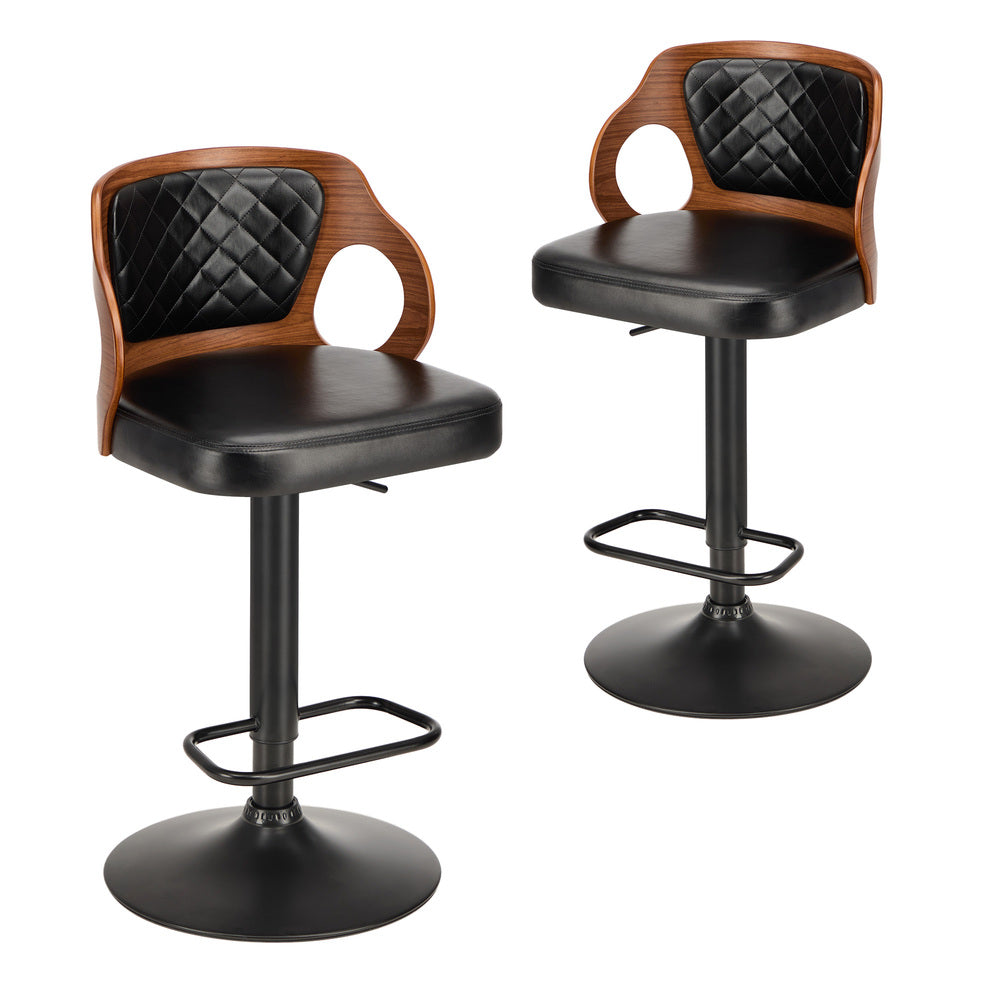 4x Bar Stools Swivel Bar Chairs Gas Lift Leather Black