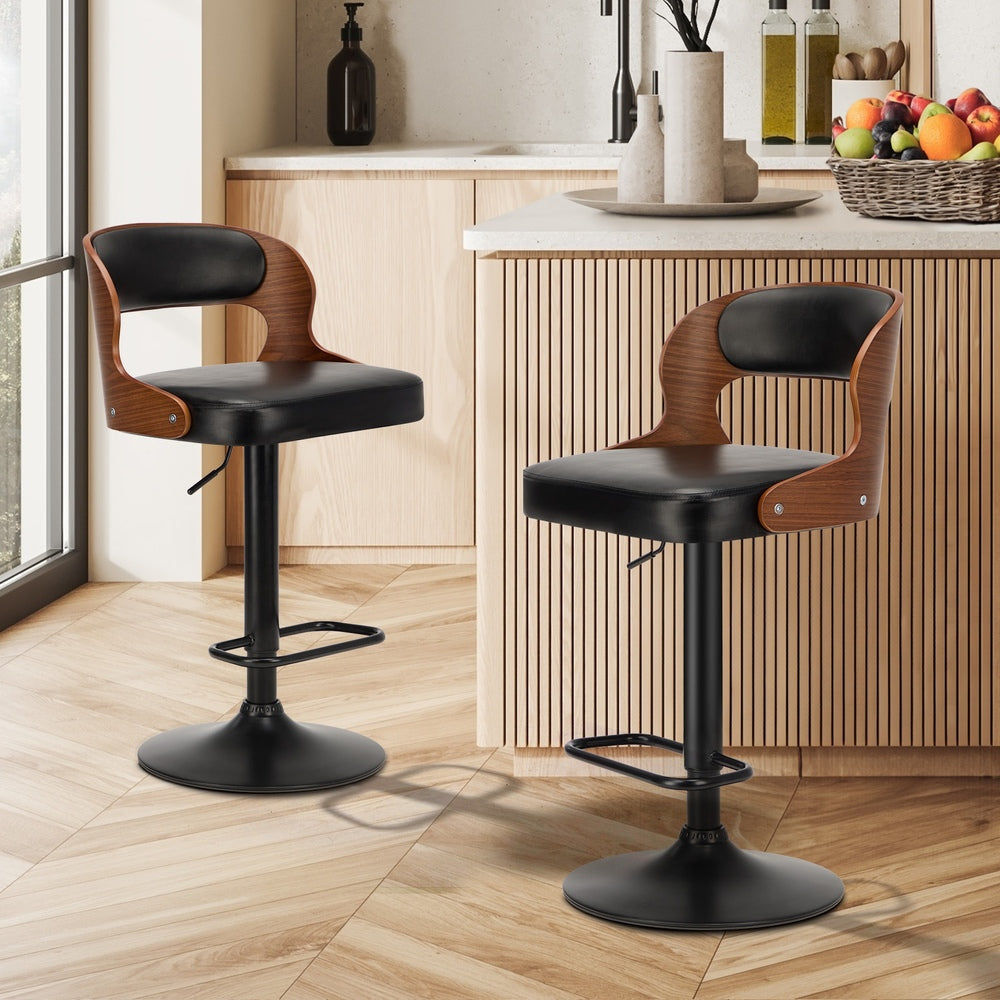 2X Bar Stool Gas Lift Kitchen Swivel Chair Leather LUKA