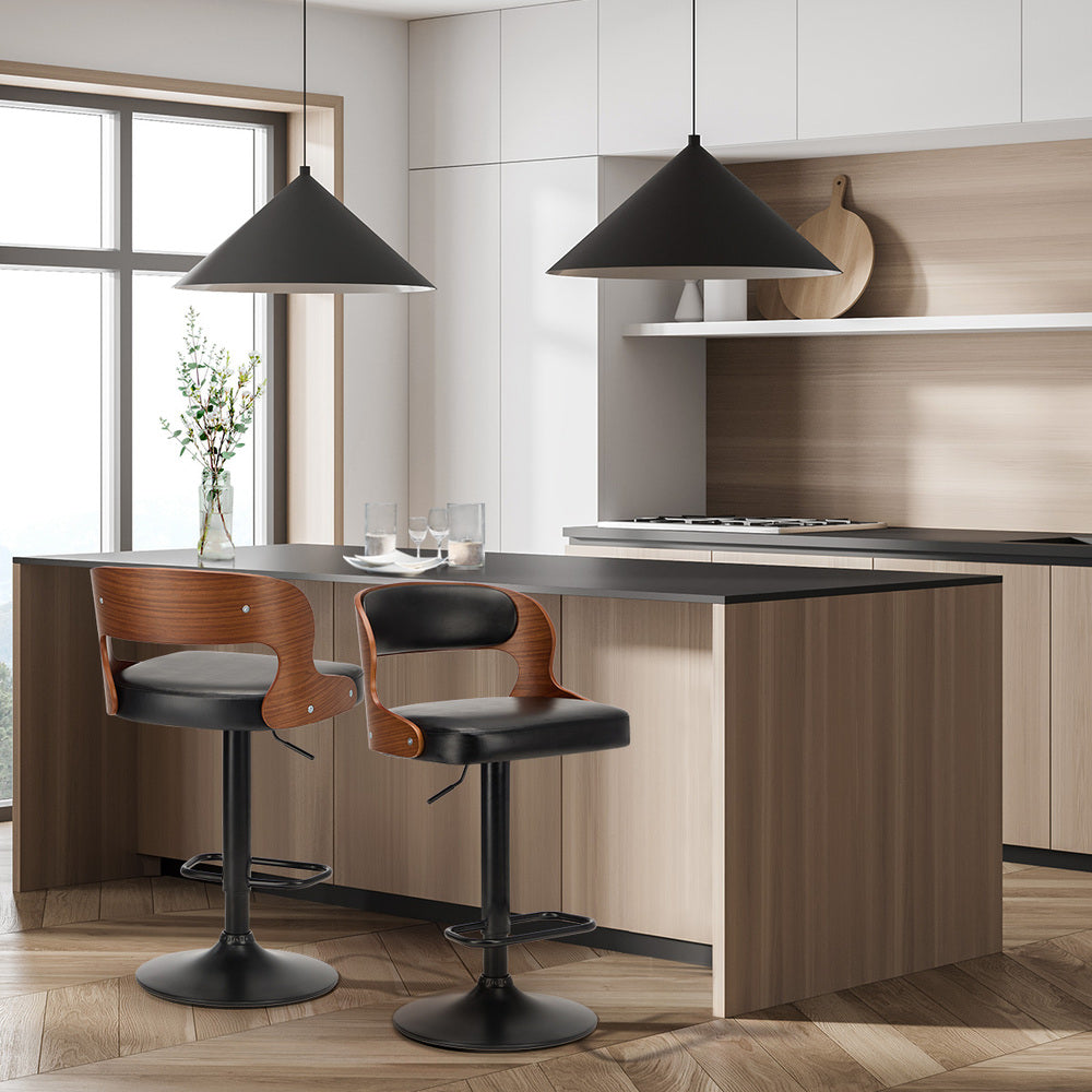 2X Bar Stools Kitchen Gas Lift Swivel Chairs Wooden Barstool