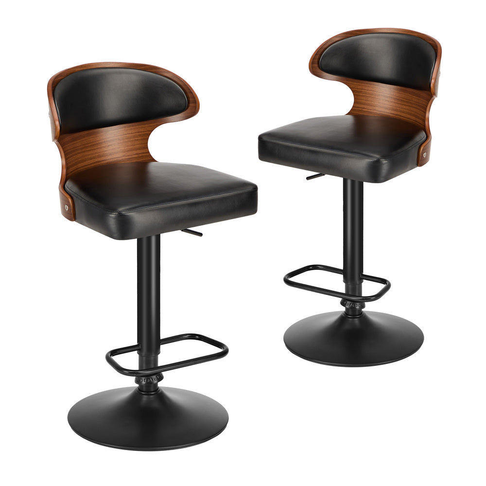 2x Bar Stools Adjustable Counter Height Stool Leather Black