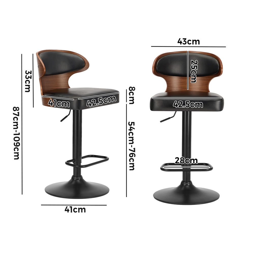 2x Bar Stools Adjustable Counter Height Stool Leather Black