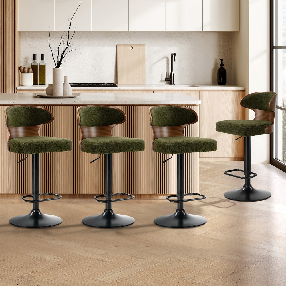 4x Bar Stools Swivel Kitchen Bar Chairs Gas Lift Boucle Green