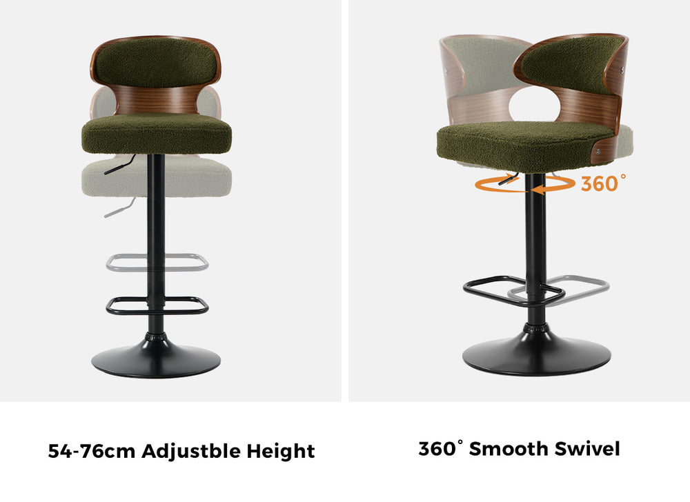 4x Bar Stools Swivel Kitchen Bar Chairs Gas Lift Boucle Green