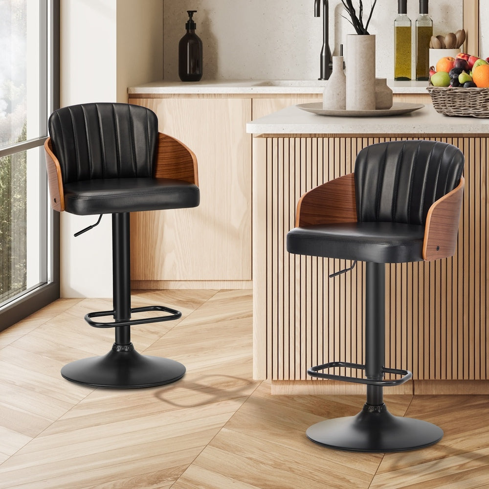 2x Bar Stools Swivel Counter Gas Lift Chair Leather Black