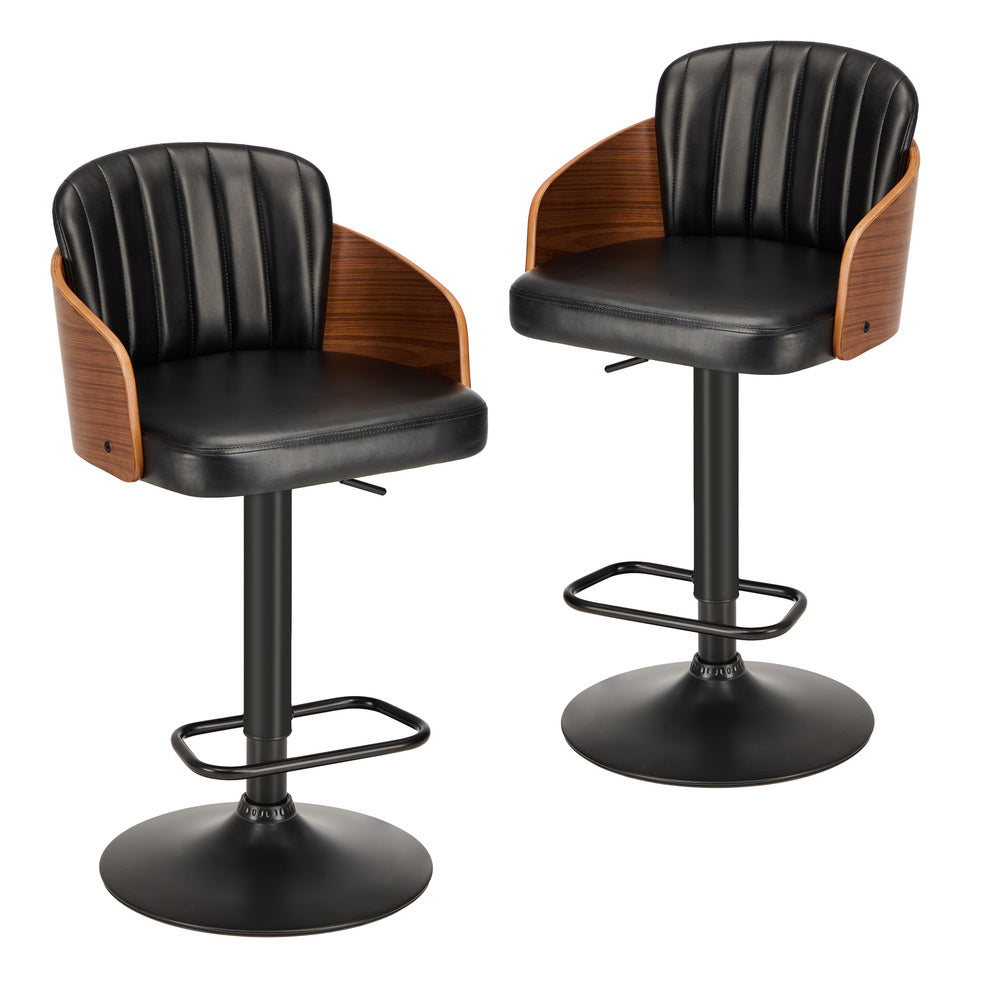 2x Bar Stools Swivel Counter Gas Lift Chair Leather Black