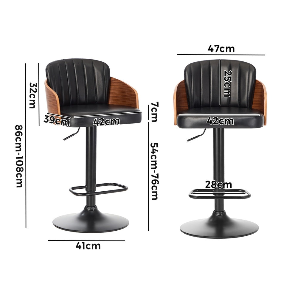 2x Bar Stools Swivel Counter Gas Lift Chair Leather Black