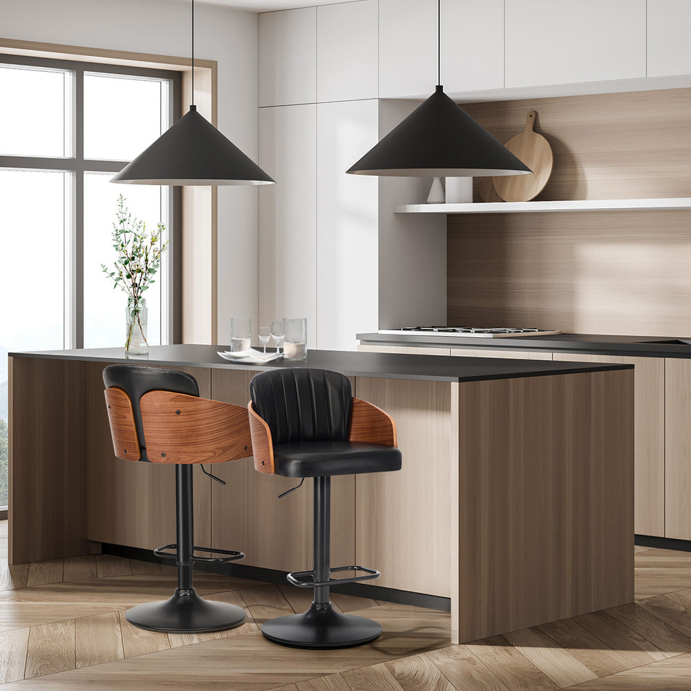 2x Bar Stools Swivel Counter Gas Lift Chair Leather Black