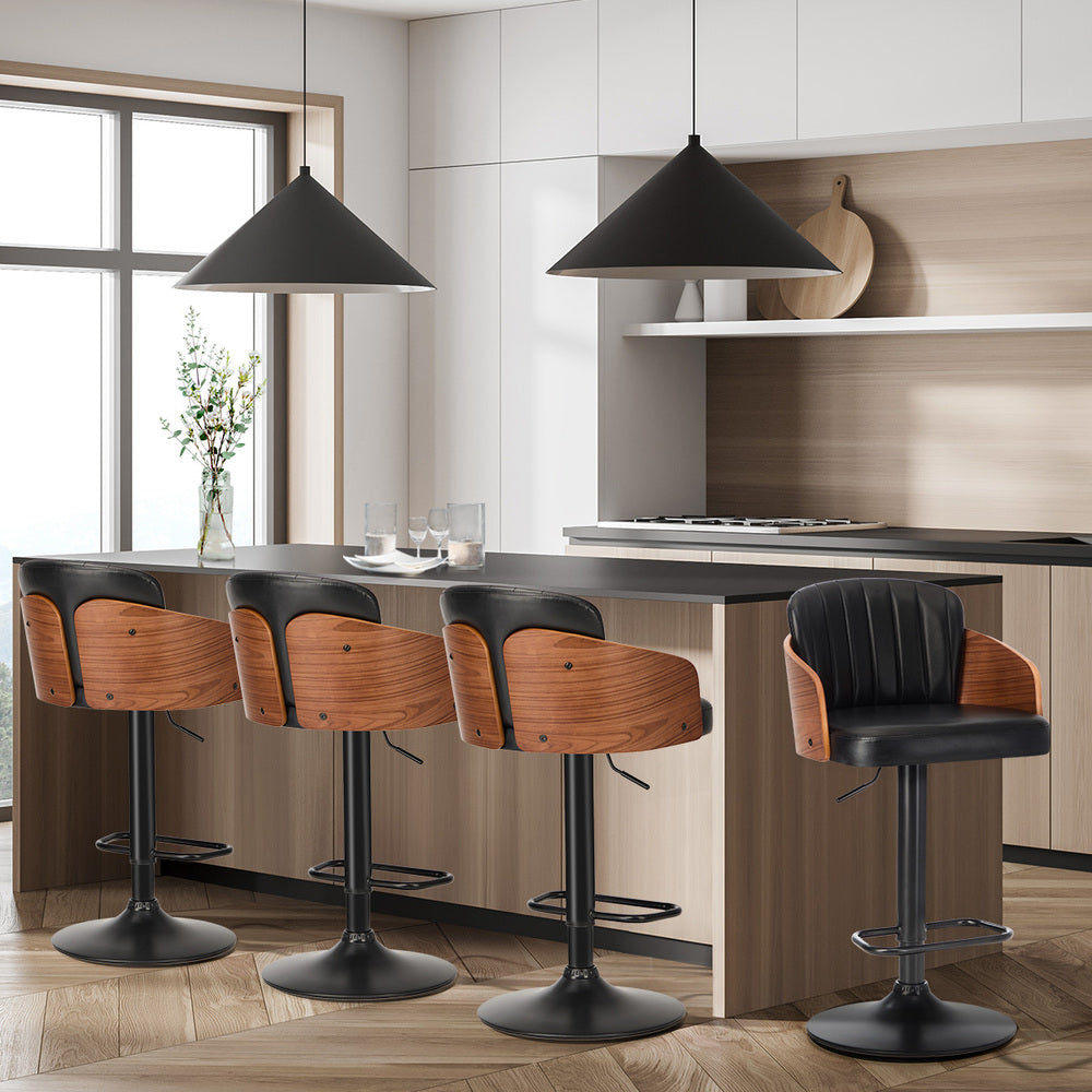 Bar Stools Swivel Stool Gas Lift Chair Leather Set of 4