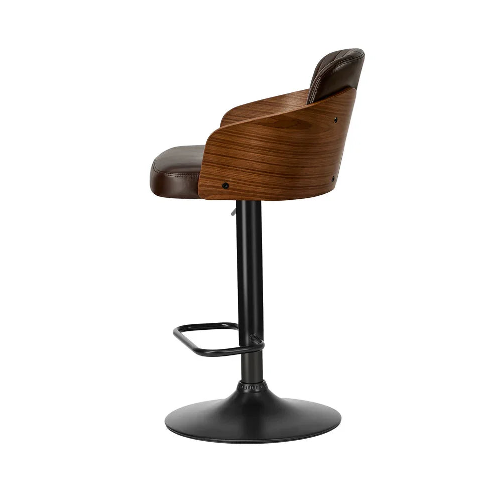 4x Bar Stools Adjustable Height Stool Swivel Leather Brown