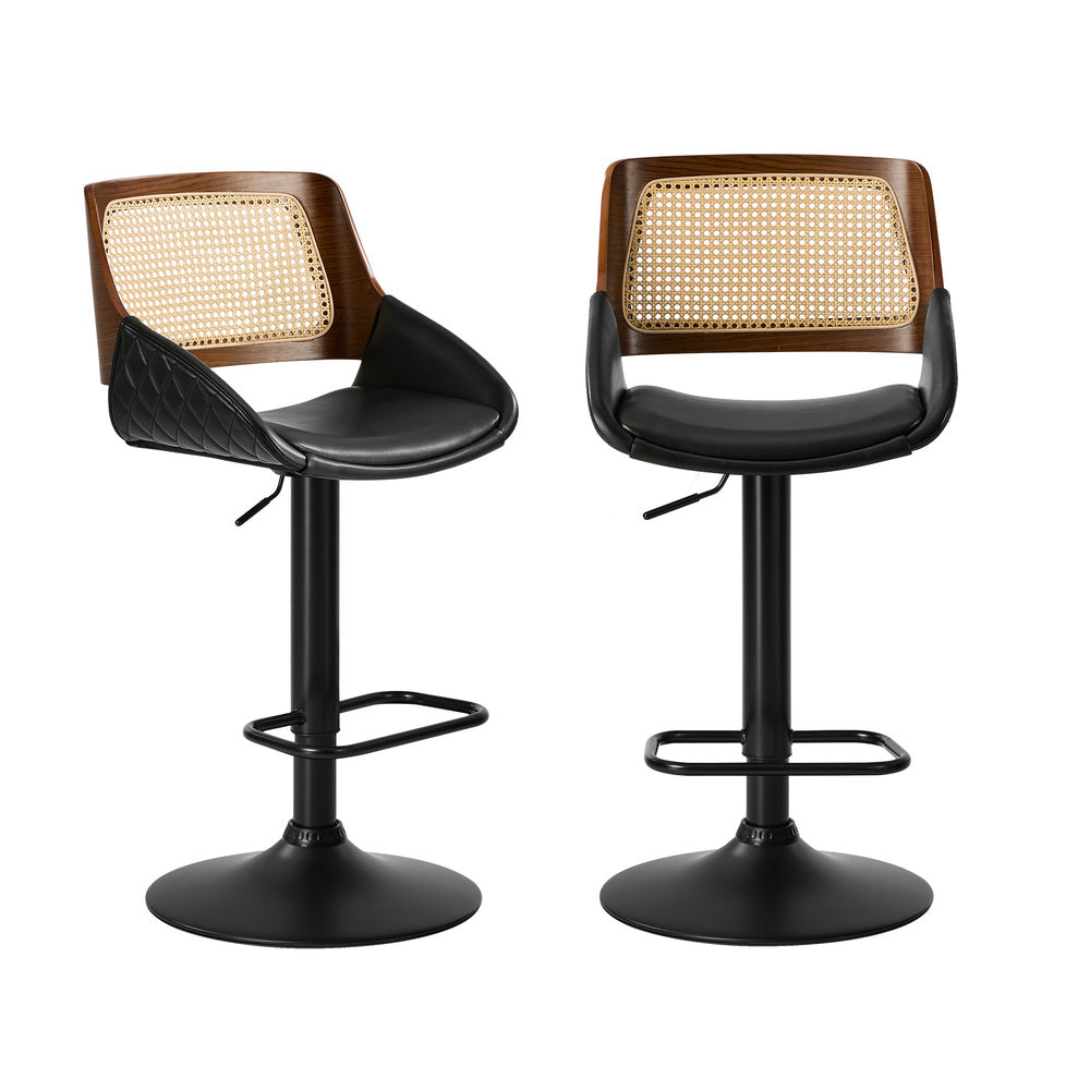 2x Bar Stools Kitchen Dining Chairs Rattan Leather Black