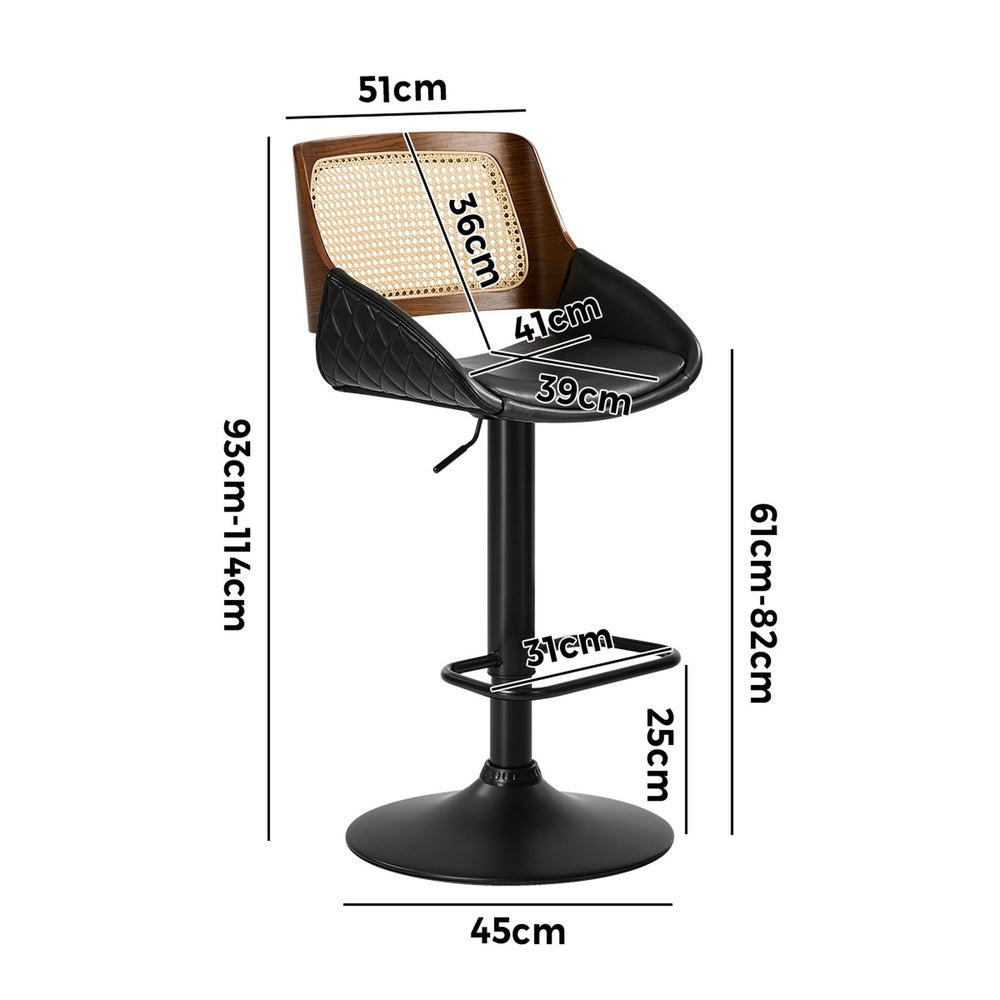 2x Bar Stools Kitchen Dining Chairs Rattan Leather Black