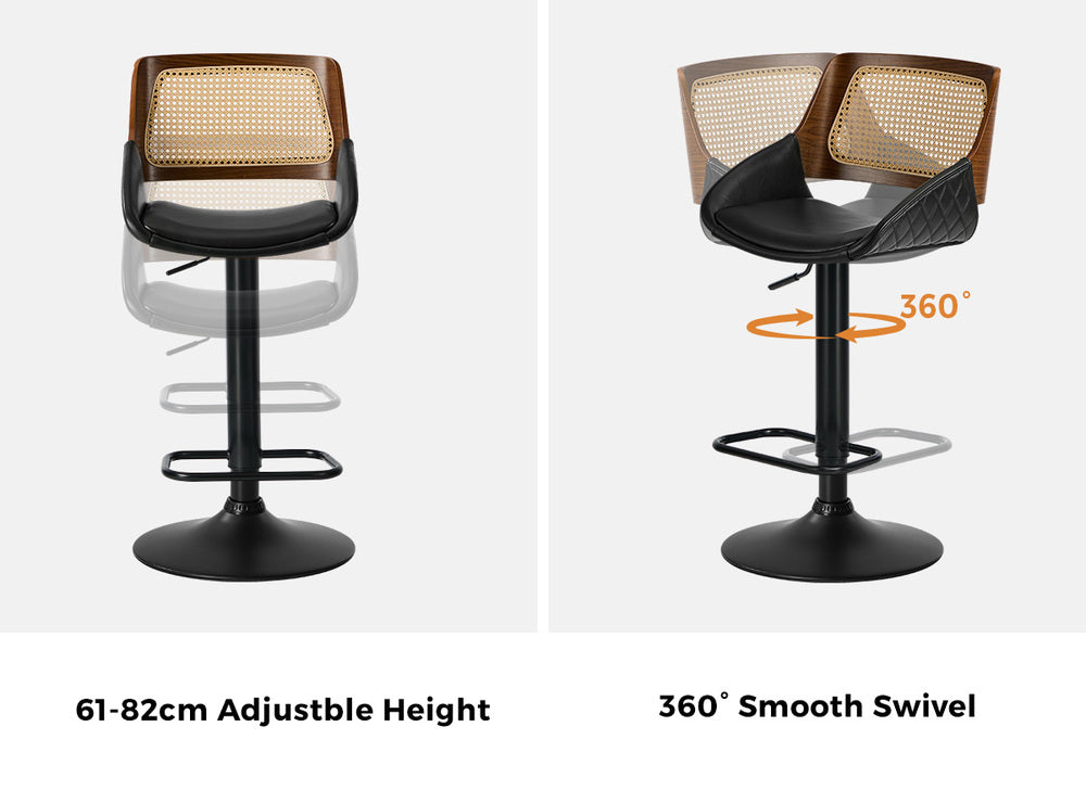 2x Bar Stools Kitchen Dining Chairs Rattan Leather Black