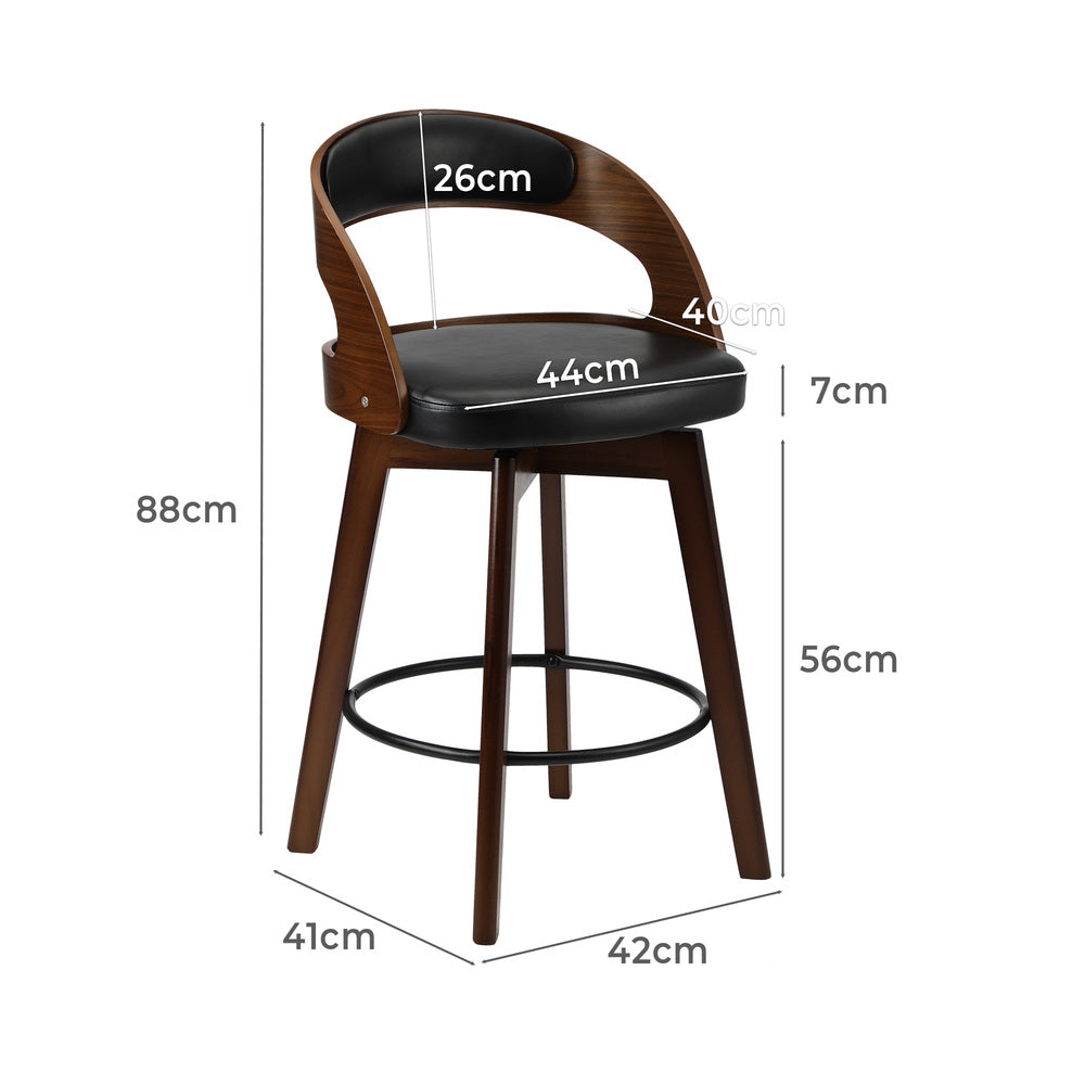 Oikiture 2x Bar Stools Swivel PU Leather Black